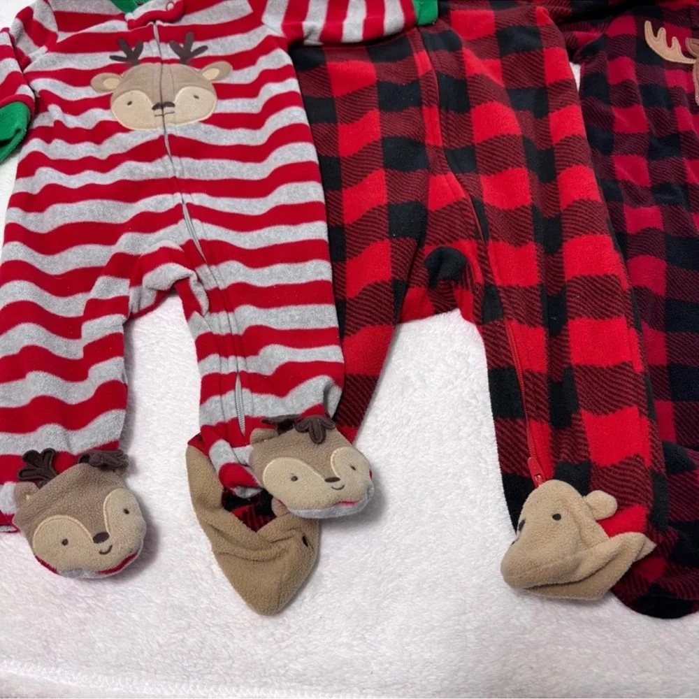 Carter's Christmas Plaid and Reindeer Red‎ Kids One Piece Set size 3-6 Months
